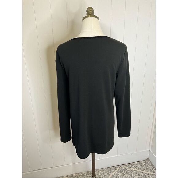 Style & Co Women Medium Pullover Tunic Top Black Mixed Media Long Sleeve Stretch - Picture 8 of 11